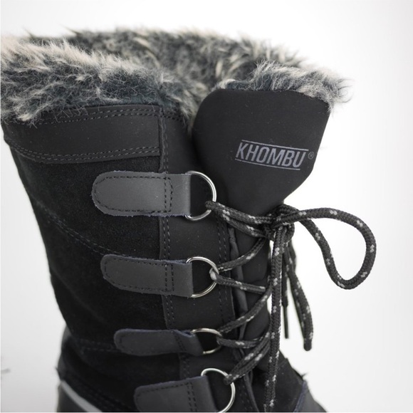 KHOMBU Women's Black Leather Rubber Winter Snow Boots Fleece Lined Mid Calf 7 - Picture 10 of 14